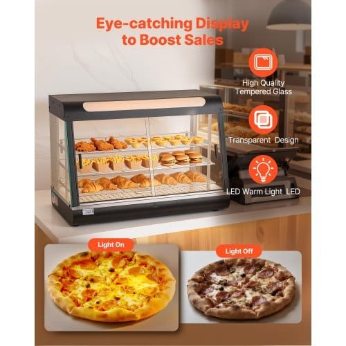 3-Tier Commercial Food Warmer Display, 1400W Food Display Warmer with LED Light, Top Storage and Adjustable Shelves, 86?„‰~185?„‰ Steam Heating, 137Qt/130L for Hamburger, Pizza, Bread, Fried Chicken - Image 3