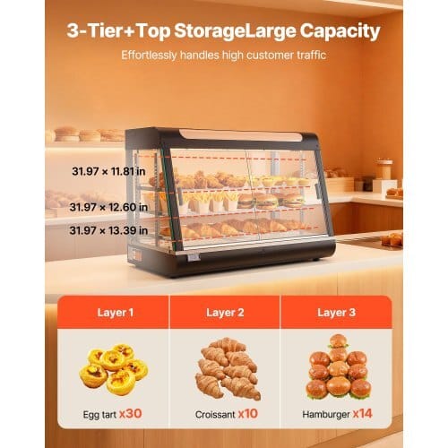 3-Tier Commercial Food Warmer Display, 1400W Food Display Warmer with LED Light, Top Storage and Adjustable Shelves, 86?„‰~185?„‰ Steam Heating, 137Qt/130L for Hamburger, Pizza, Bread, Fried Chicken - Image 4