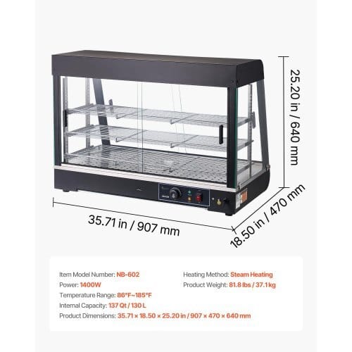 3-Tier Commercial Food Warmer Display, 1400W Food Display Warmer with LED Light, Top Storage and Adjustable Shelves, 86?„‰~185?„‰ Steam Heating, 137Qt/130L for Hamburger, Pizza, Bread, Fried Chicken - Image 6