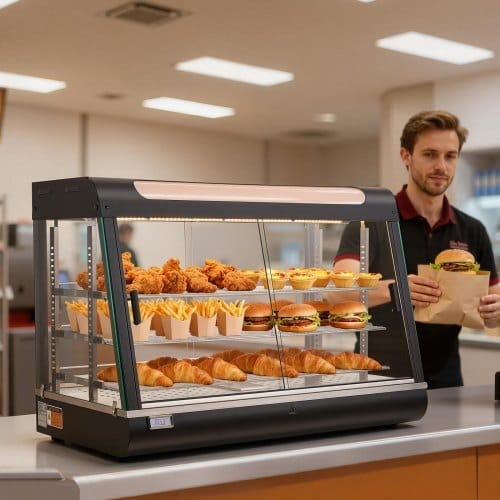 3-Tier Commercial Food Warmer Display, 1400W Food Display Warmer with LED Light, Top Storage and Adjustable Shelves, 86?„‰~185?„‰ Steam Heating, 137Qt/130L for Hamburger, Pizza, Bread, Fried Chicken - Image 7