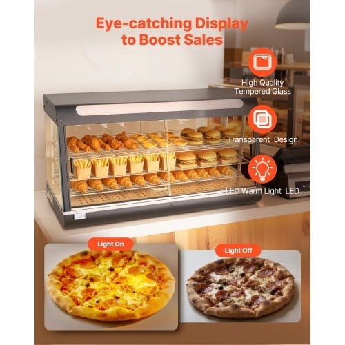 3-Tier Commercial Food Warmer Display, 1600W Food Display Warmer with LED Light, Top Storage and Adjustable Shelves, 86?„‰~185?„‰ Steam Heating, 190Qt/180L for Hamburger, Pizza, Bread, Fried Chicken - Image 3