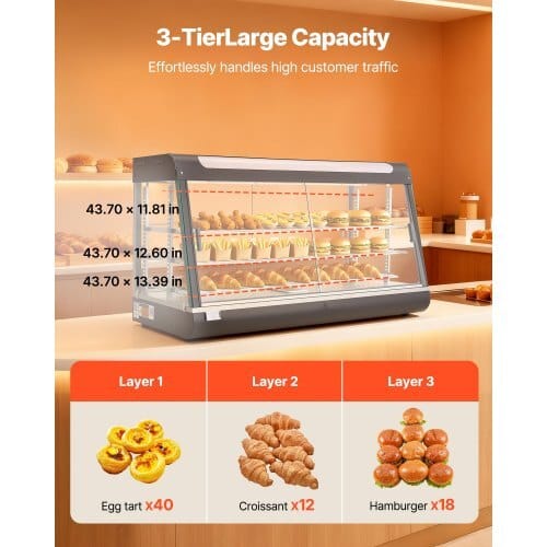 3-Tier Commercial Food Warmer Display, 1600W Food Display Warmer with LED Light, Top Storage and Adjustable Shelves, 86?„‰~185?„‰ Steam Heating, 190Qt/180L for Hamburger, Pizza, Bread, Fried Chicken - Image 4