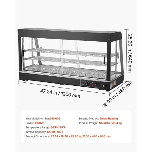 3-Tier Commercial Food Warmer Display, 1600W Food Display Warmer with LED Light, Top Storage and Adjustable Shelves, 86?„‰~185?„‰ Steam Heating, 190Qt/180L for Hamburger, Pizza, Bread, Fried Chicken - Image 6