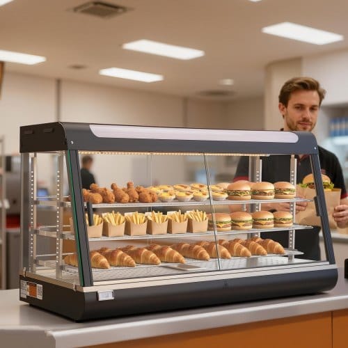 3-Tier Commercial Food Warmer Display, 1600W Food Display Warmer with LED Light, Top Storage and Adjustable Shelves, 86?„‰~185?„‰ Steam Heating, 190Qt/180L for Hamburger, Pizza, Bread, Fried Chicken - Image 7