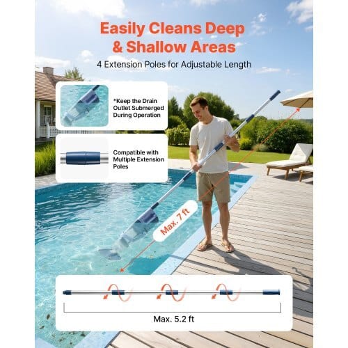 Handheld Pool Vacuum, 26 GPM Cordless Spa Hot Tub Vacuum with Extension Pole, 60 Mins Running Time, Powerful Suction for Leaves and Debris, Rechargeable Pool Cleaner for Above Ground Pools - Image 4