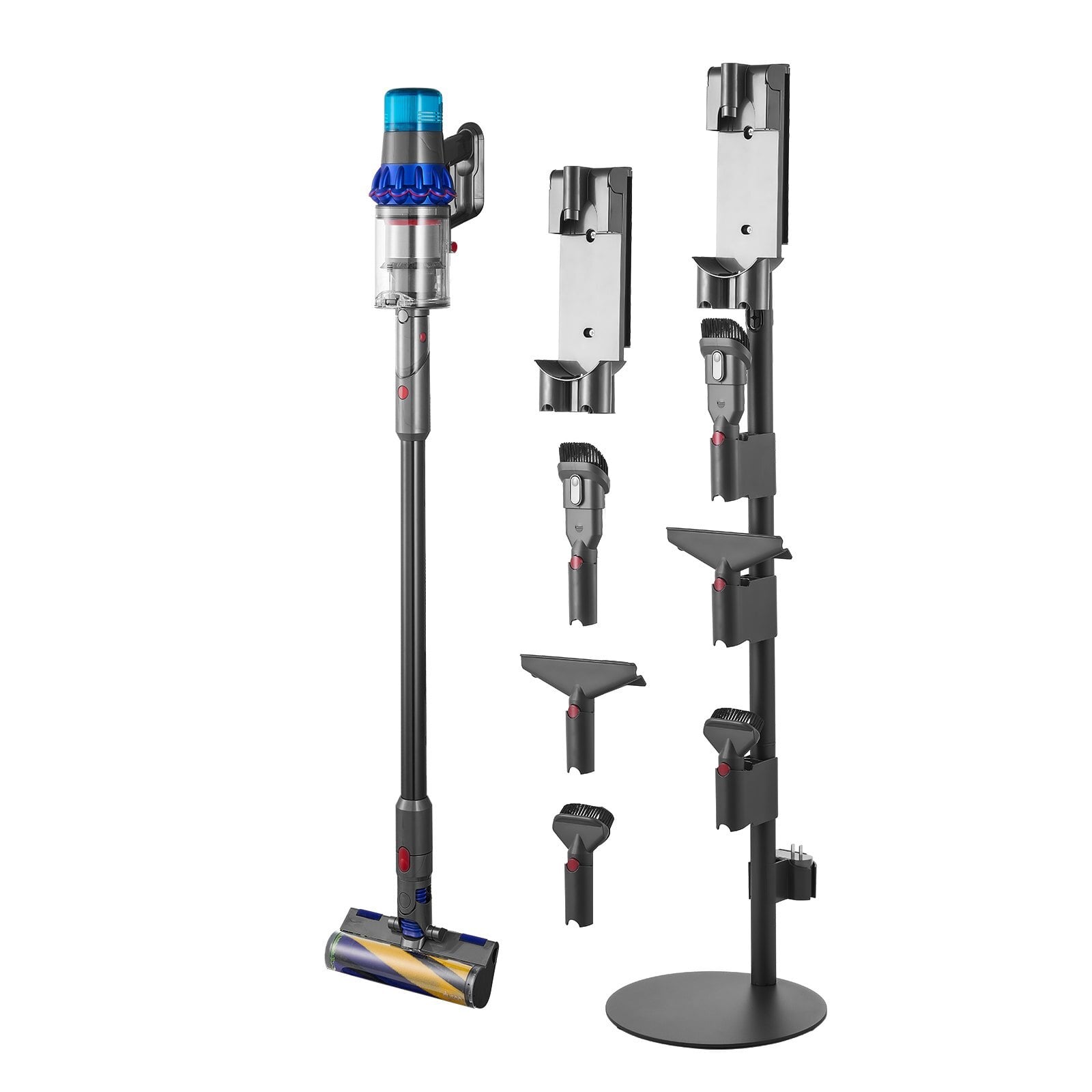 Vacuum Stand, Compatible With V7 V8 V10 V11 V12 V15 Series Upright Vacuum Cleaners & Accessories, Stable Vacuum Stand Holder with 4 Anti-slip Pads and 3 Clips for Storing 6 Brush Heads