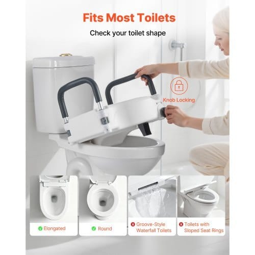 Raised Toilet Seat with Arms, 300 lbs Load Capacity, 5-Inch Lift Height, Widened Commode Elevated Toilet Seat Riser with Padded Handles for Seniors, Elderly, Handicap, Disabled, and Adults Use - Image 2