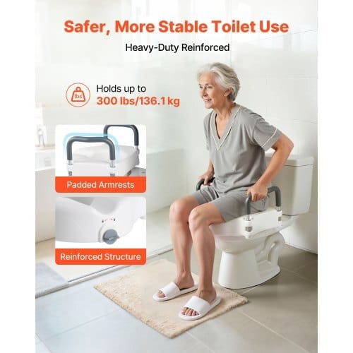 Raised Toilet Seat with Arms, 300 lbs Load Capacity, 5-Inch Lift Height, Widened Commode Elevated Toilet Seat Riser with Padded Handles for Seniors, Elderly, Handicap, Disabled, and Adults Use - Image 3