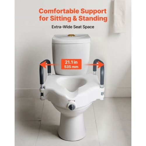 Raised Toilet Seat with Arms, 300 lbs Load Capacity, 5-Inch Lift Height, Widened Commode Elevated Toilet Seat Riser with Padded Handles for Seniors, Elderly, Handicap, Disabled, and Adults Use - Image 4