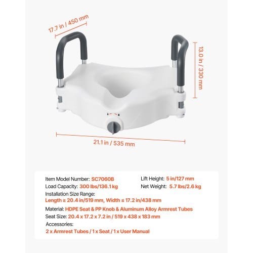 Raised Toilet Seat with Arms, 300 lbs Load Capacity, 5-Inch Lift Height, Widened Commode Elevated Toilet Seat Riser with Padded Handles for Seniors, Elderly, Handicap, Disabled, and Adults Use - Image 6