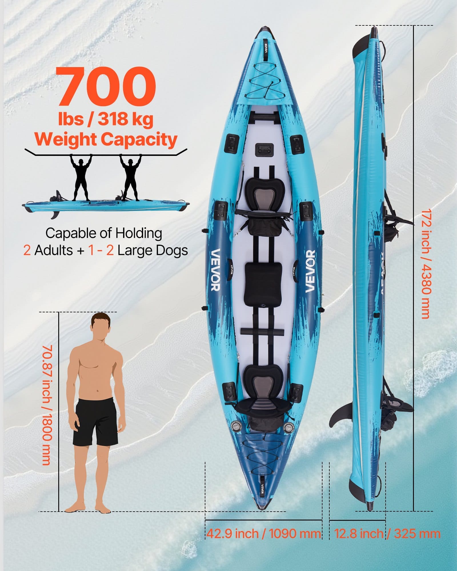 2-person 700lbs Capacity With Paddles Pump Fishing