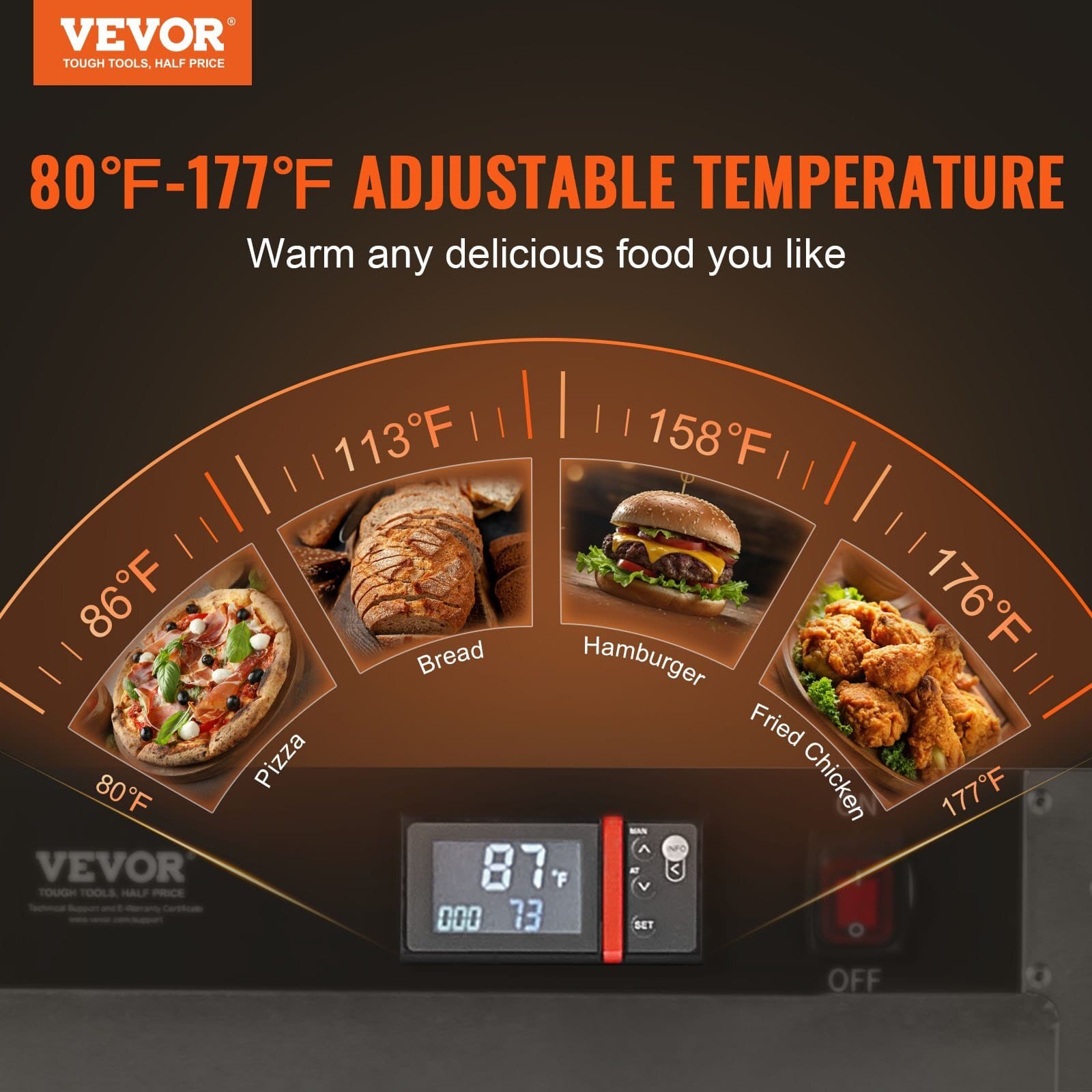 Hot Box Food Warmer, 4-Tier Concession Warmer with Water Tray, 4 Pans, Single-door and Adjustable Shelves, Stainless Steel Food Warmer Cabinet, Ideal for Storing Pizza, Chicken, Restaurant - Image 2