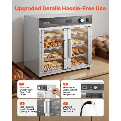 Electric Hot Box Food Warmer, 4-Tier Commercial Warming Cabinet with Water Tray, Glass Door and Adjustable Shelves, Stainless Steel Food Warmer Cabinet, for Restaurant, Kitchen, Pizza, Chicken - Image 5