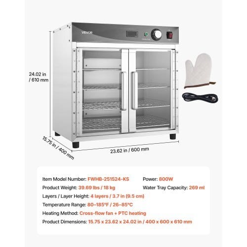 Electric Hot Box Food Warmer, 4-Tier Commercial Warming Cabinet with Water Tray, Glass Door and Adjustable Shelves, Stainless Steel Food Warmer Cabinet, for Restaurant, Kitchen, Pizza, Chicken - Image 6