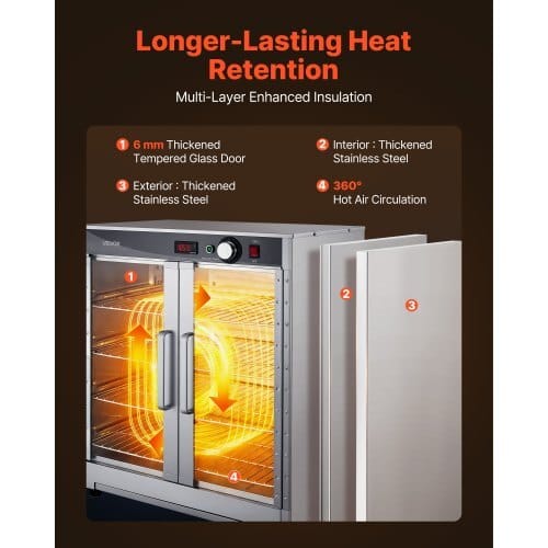 Electric Hot Box Food Warmer, 5-Tier Commercial Warming Cabinet with Water Tray, Double-Door and Adjustable Shelves, Stainless Steel Food Warmer Cabinet, for Restaurant, Kitchen, Pizza, Chicken - Image 3