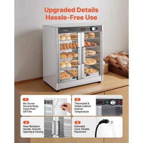 Electric Hot Box Food Warmer, 5-Tier Commercial Warming Cabinet with Water Tray, Double-Door and Adjustable Shelves, Stainless Steel Food Warmer Cabinet, for Restaurant, Kitchen, Pizza, Chicken - Image 5