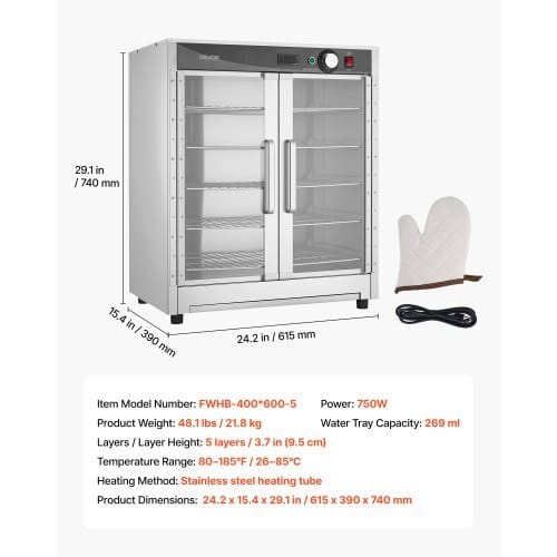Electric Hot Box Food Warmer, 5-Tier Commercial Warming Cabinet with Water Tray, Double-Door and Adjustable Shelves, Stainless Steel Food Warmer Cabinet, for Restaurant, Kitchen, Pizza, Chicken - Image 6