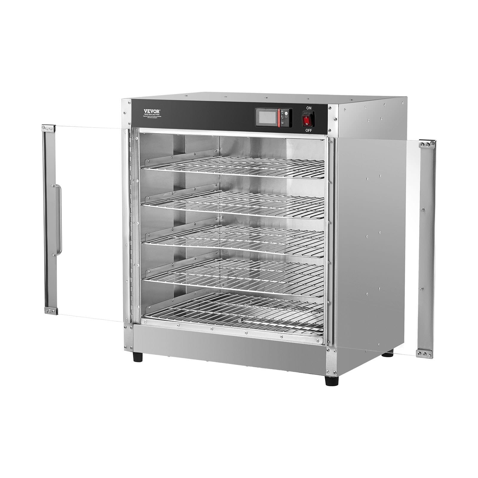 Hot Box Food Warmer, 5-Tier Concession Warmer with Water Tray, 5 Pans, Glass Double-door and Adjustable Shelves, Stainless Steel Food Warmer Cabinet, Ideal for Storing Pizza, Chicken, Restaurant