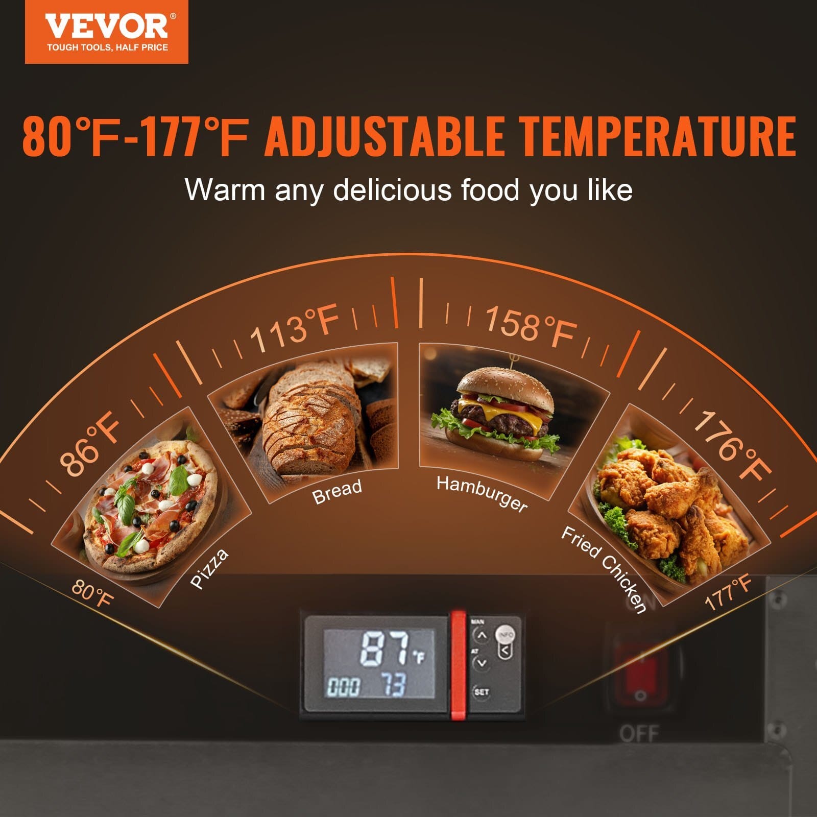 Hot Box Food Warmer, 5-Tier Concession Warmer with Water Tray, 5 Pans, Glass Double-door and Adjustable Shelves, Stainless Steel Food Warmer Cabinet, Ideal for Storing Pizza, Chicken, Restaurant - Image 2