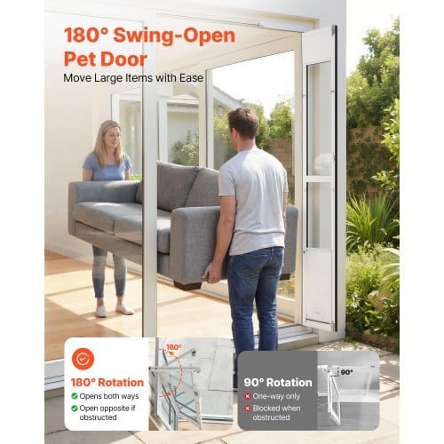 Dog Door for Sliding Glass Door, 75 7/8" to 80 11/16" Adjustable Height, Aluminum Alloy Frame with Flap, Lock Design, for Large-Sized Dogs, 180?° Swing-Open Sliding Glass Pet Doors for Renters - Image 2