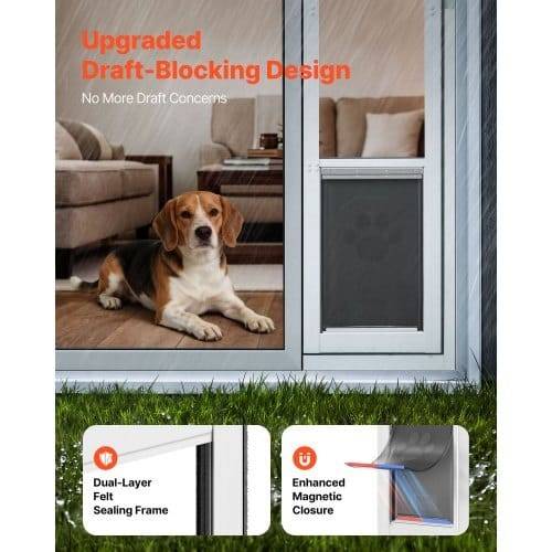 Dog Door for Sliding Glass Door, 75 7/8" to 80 11/16" Adjustable Height, Aluminum Alloy Frame with Flap, Lock Design, for Large-Sized Dogs, 180?° Swing-Open Sliding Glass Pet Doors for Renters - Image 3
