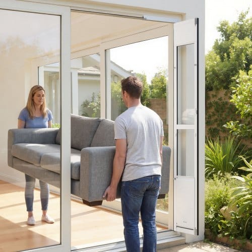 Dog Door for Sliding Glass Door, 75 7/8" to 80 11/16" Adjustable Height, Aluminum Alloy Frame with Flap, Lock Design, for Large-Sized Dogs, 180?° Swing-Open Sliding Glass Pet Doors for Renters - Image 7