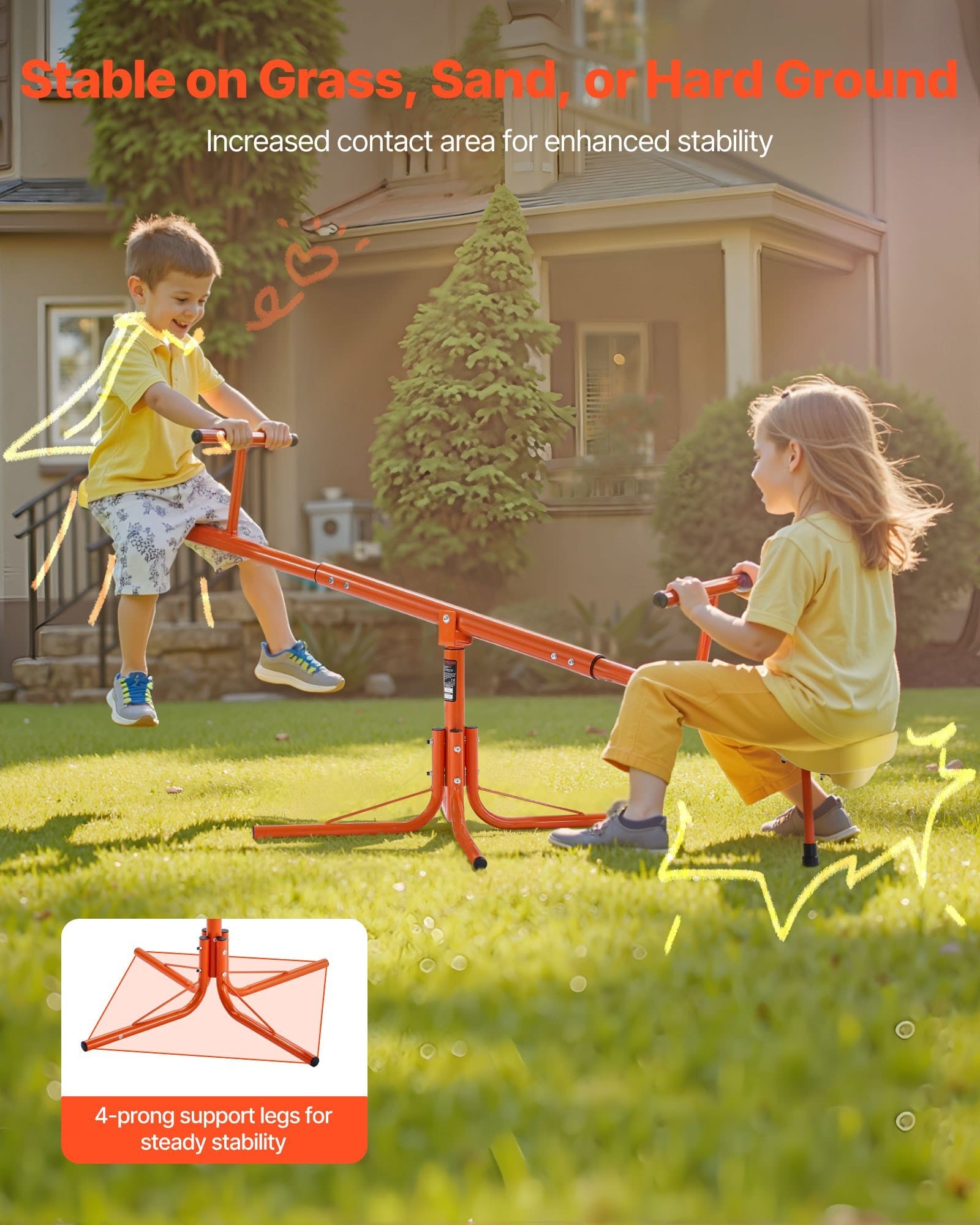 Kids Seesaw, 100 lbs Load Capacity per Seat, Sit and Spin Teeter Totter with 4-prong Support Legs, Kids Outdoor Playground Equipment, Swiveling 360 Degrees Rotating for Children Aged 3+