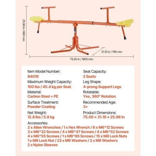 Kids Seesaw, 100 lbs Load Capacity per Seat, Sit and Spin Teeter Totter with 4-prong Support Legs, Kids Outdoor Playground Equipment, Swiveling 360 Degrees Rotating for Children Aged 3+ - Image 6