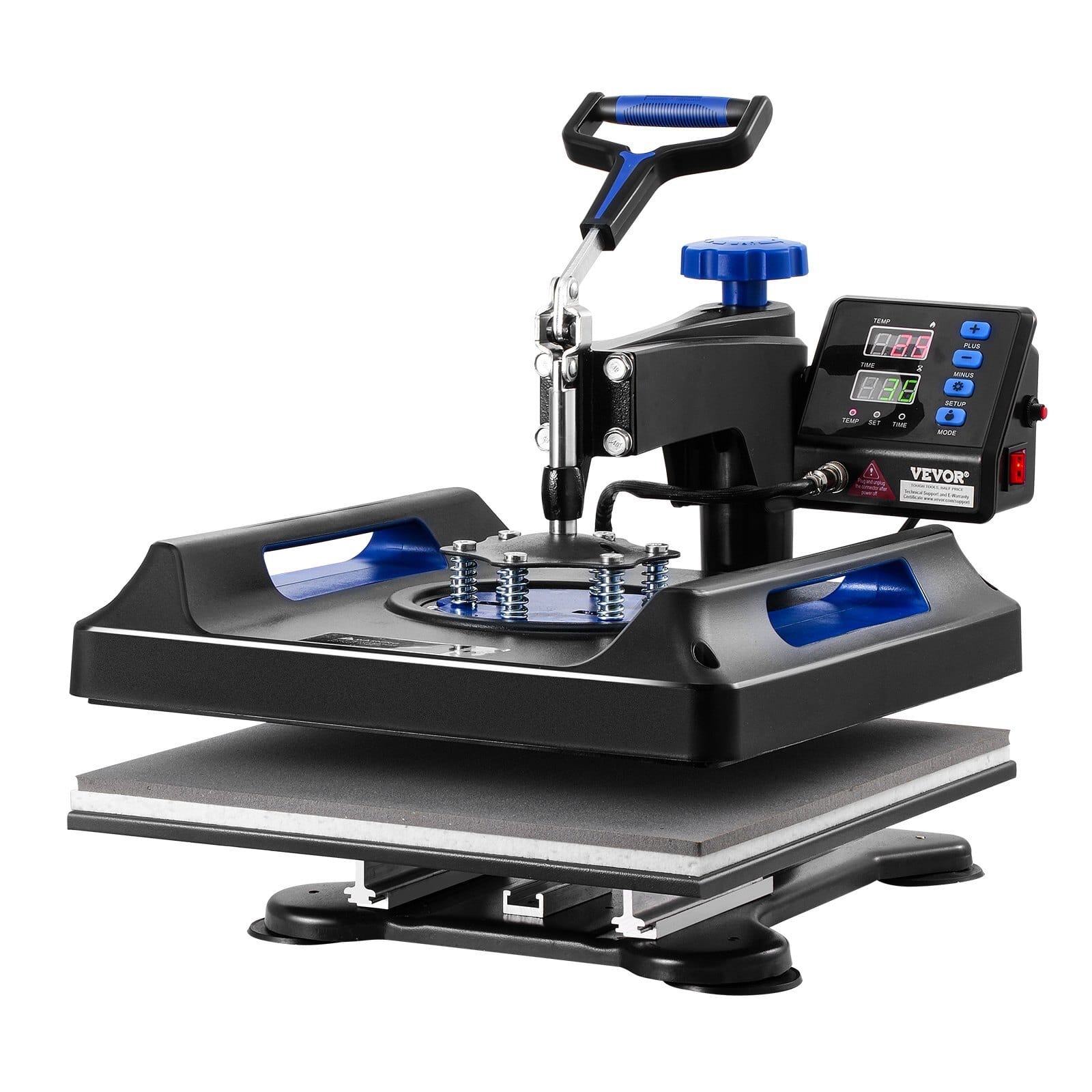 Heat Press Machine, 15 x 15 inch, 5 in 1 Heat Transfer Machine with 30 oz Tumbler Press, 360 Swing Away Digital T-Shirt Pressing, Teflon Coating, for T-Shirts/Mugs/Hats/Plates, Black+Blue