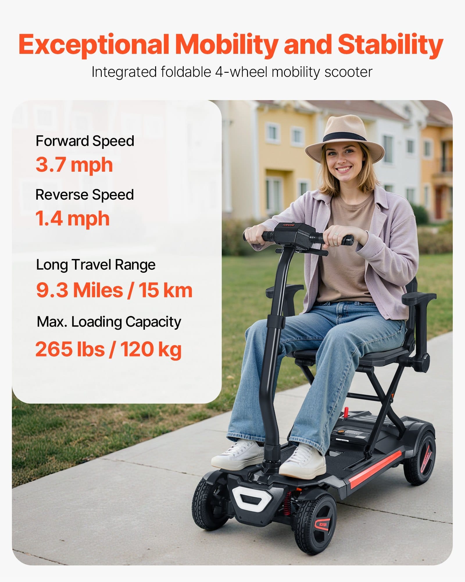 4-Wheel Electric Mobility Scooter for Adults & Seniors, Integrated Foldable Mobility Scooter with 9.3 Miles Long Range, All Terrain Travel Wheelchair with 9?&deg; Climbing Capacity & 265LBS Loading