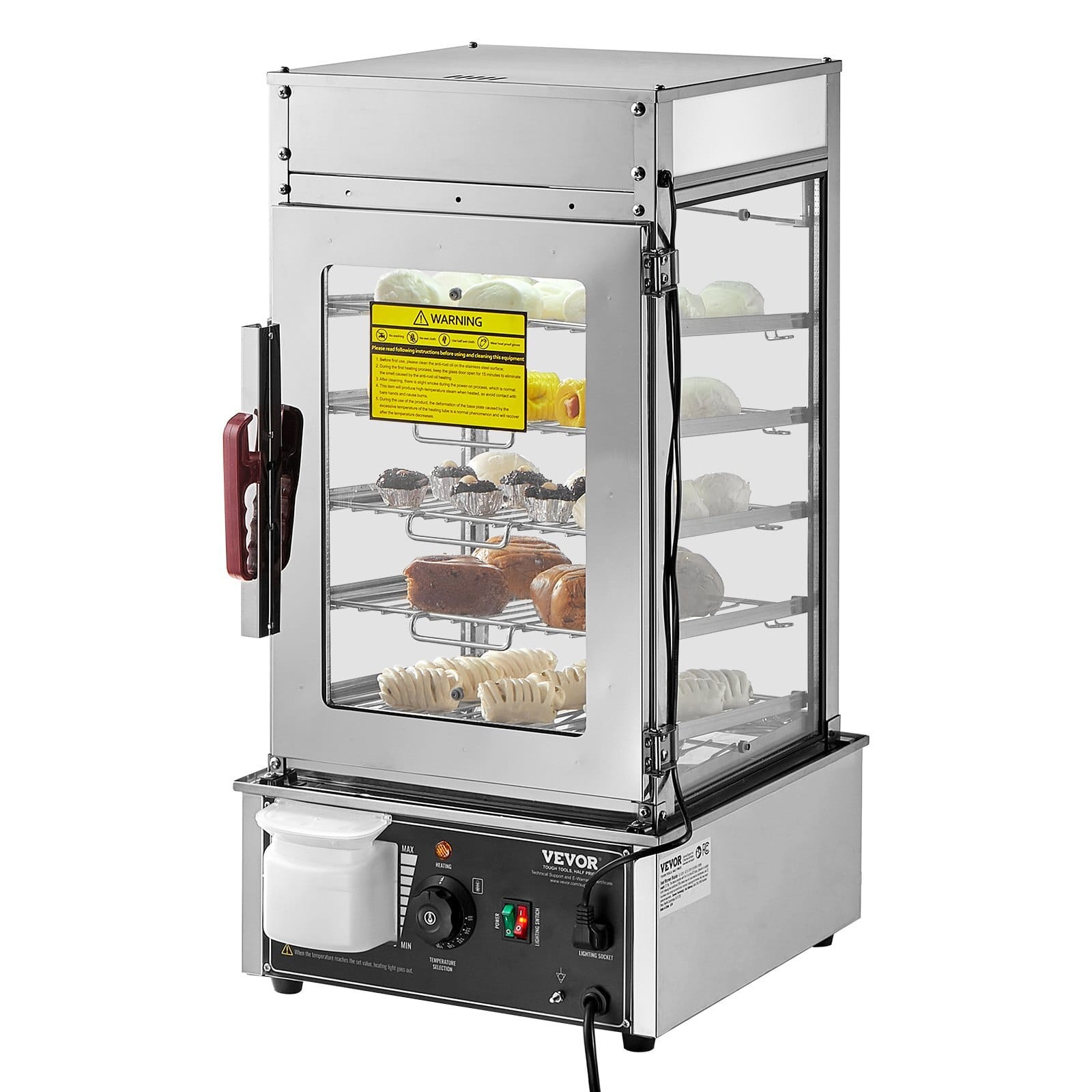 Commercial Food Warmer Display, 5-Tier Food Steamer Bun Warmer Machine, 86?&bdquo;&permil;~230?&bdquo;&permil; Temperature Control, Stainless Steel Steamed Buns Warmer with LED, Steam Heating for Steamed Buns Siomai Corn