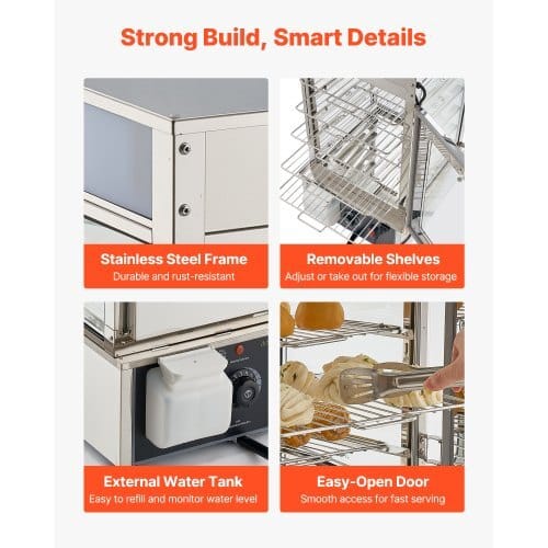 5-Tier Commercial Food Warmer Display, 1200W Food Display Warmer with LED Light, Adjustable Shelf & Stainless Steel Frame, 86?„‰~230?„‰ Steam Heating, 120L for Hamburger, Pizza, Bread, Fried Chicken - Image 5
