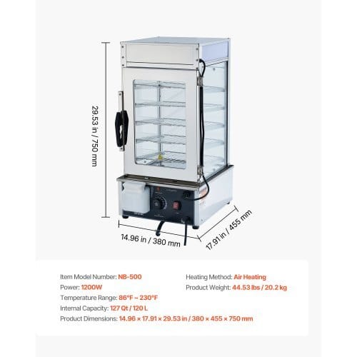 5-Tier Commercial Food Warmer Display, 1200W Food Display Warmer with LED Light, Adjustable Shelf & Stainless Steel Frame, 86?„‰~230?„‰ Steam Heating, 120L for Hamburger, Pizza, Bread, Fried Chicken - Image 6