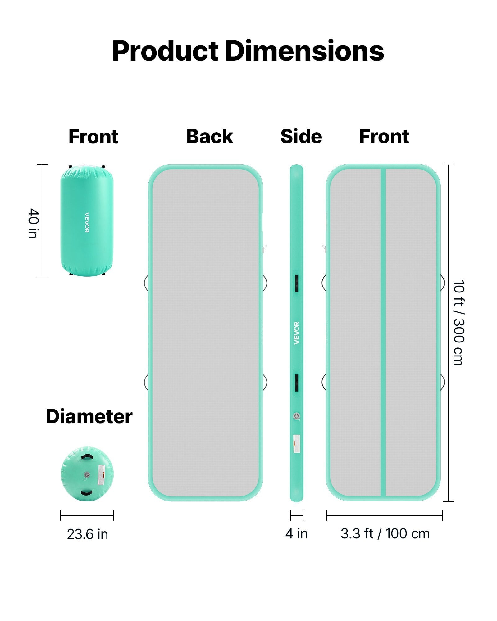 Inflatable Gymnastics Air Mat with Air Barrel 10 ft Training Mats, 4 inches Thick Sturdy Tumble Track with Electric Pump, Tumbling Mat for Home Use/Gym/Outdoor/Yoga/Cheerleading, Mint Green