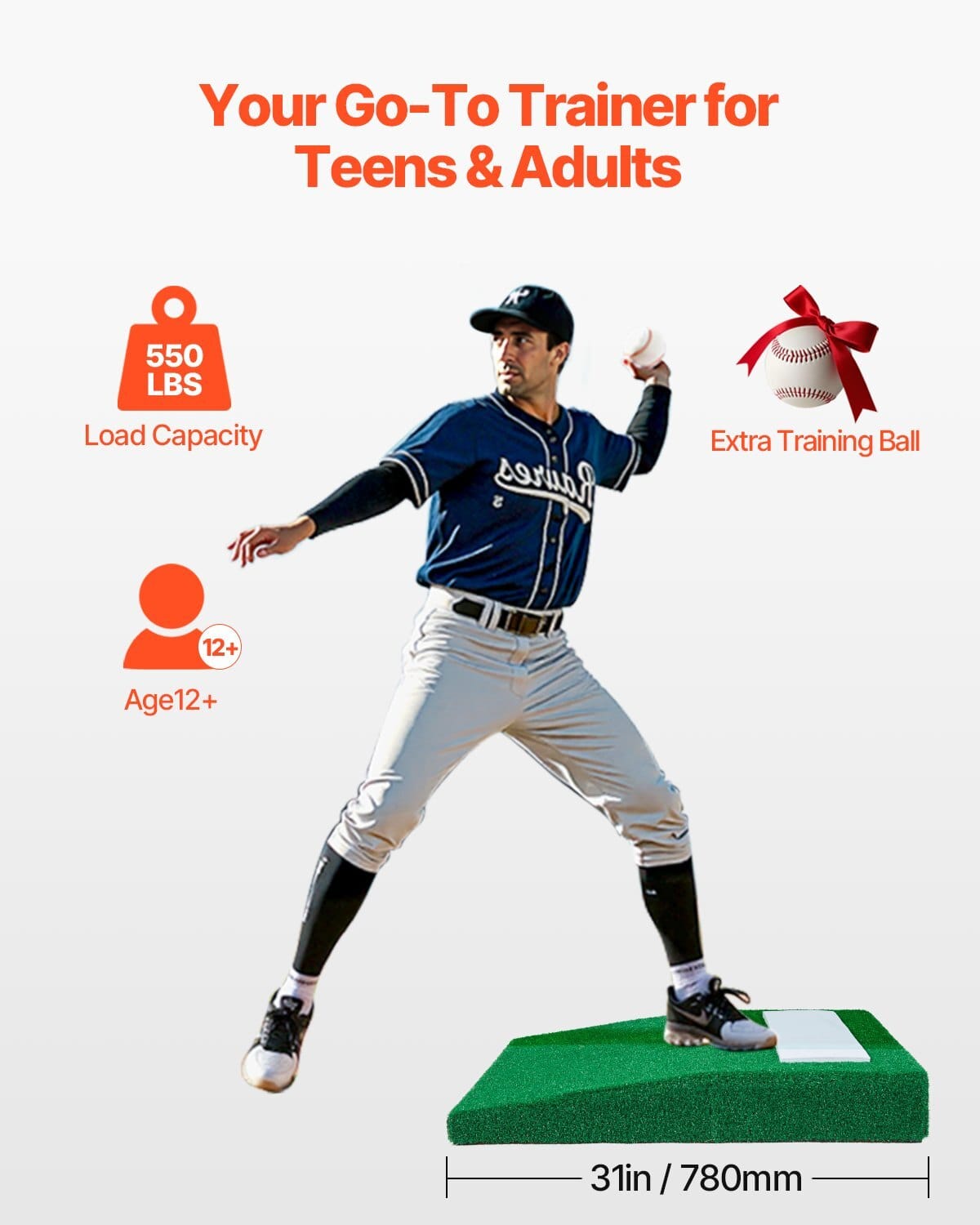 Pitching Mound, Portable Baseball Pitcher's Mound, 31 in Indoor Outdoor Pitching Practice and Training Equipment, Softball Pitching Aids with Antifade Turf, Pitching Rubber, Carry Handle - Image 2