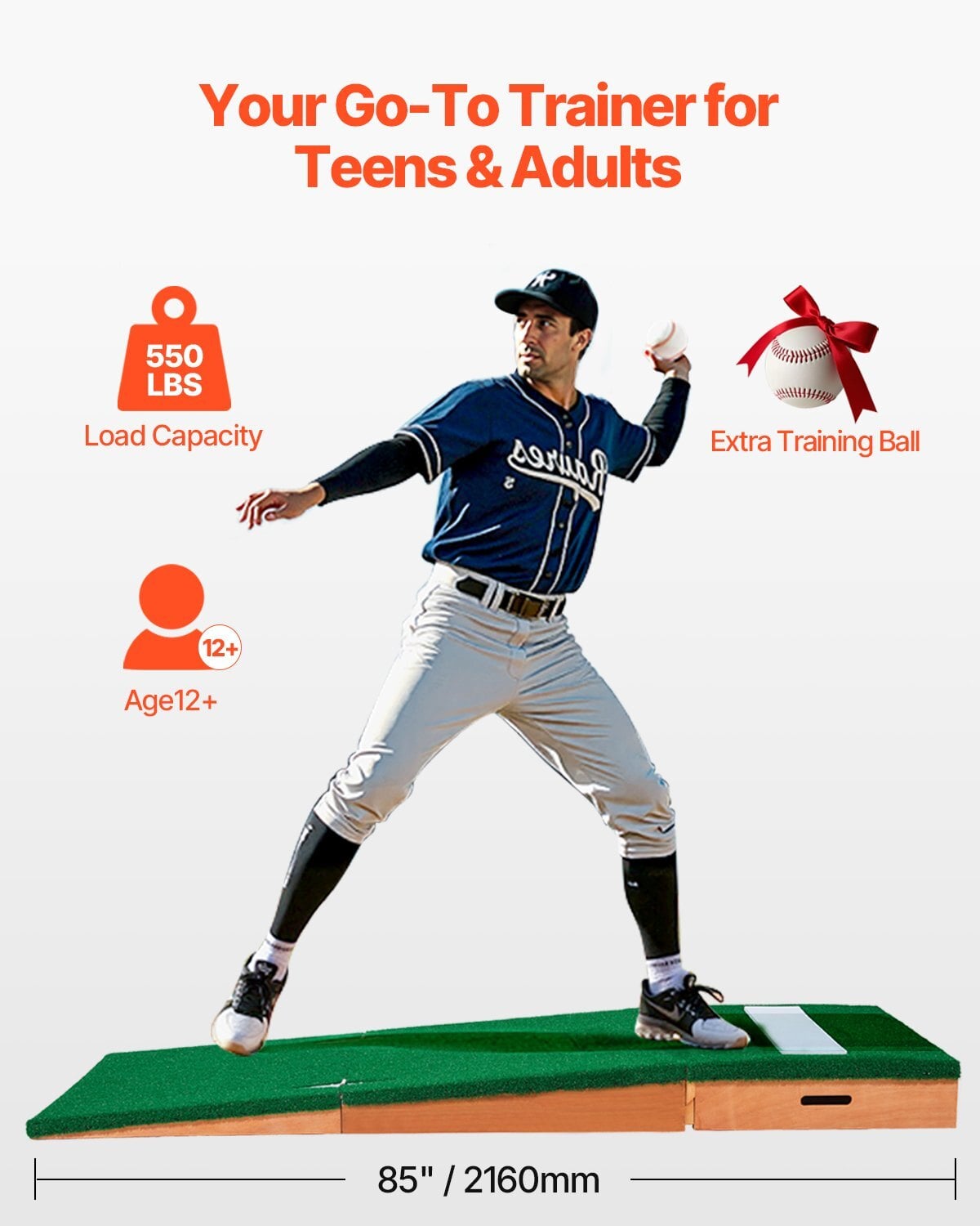 Pitching Mound, Portable Baseball Pitcher's Mound, 85 in Indoor Outdoor Pitching Practice and Training Equipment, Softball Pitching Aids with Antifade Turf, Pitching Rubber, Adjustable Base - Image 2