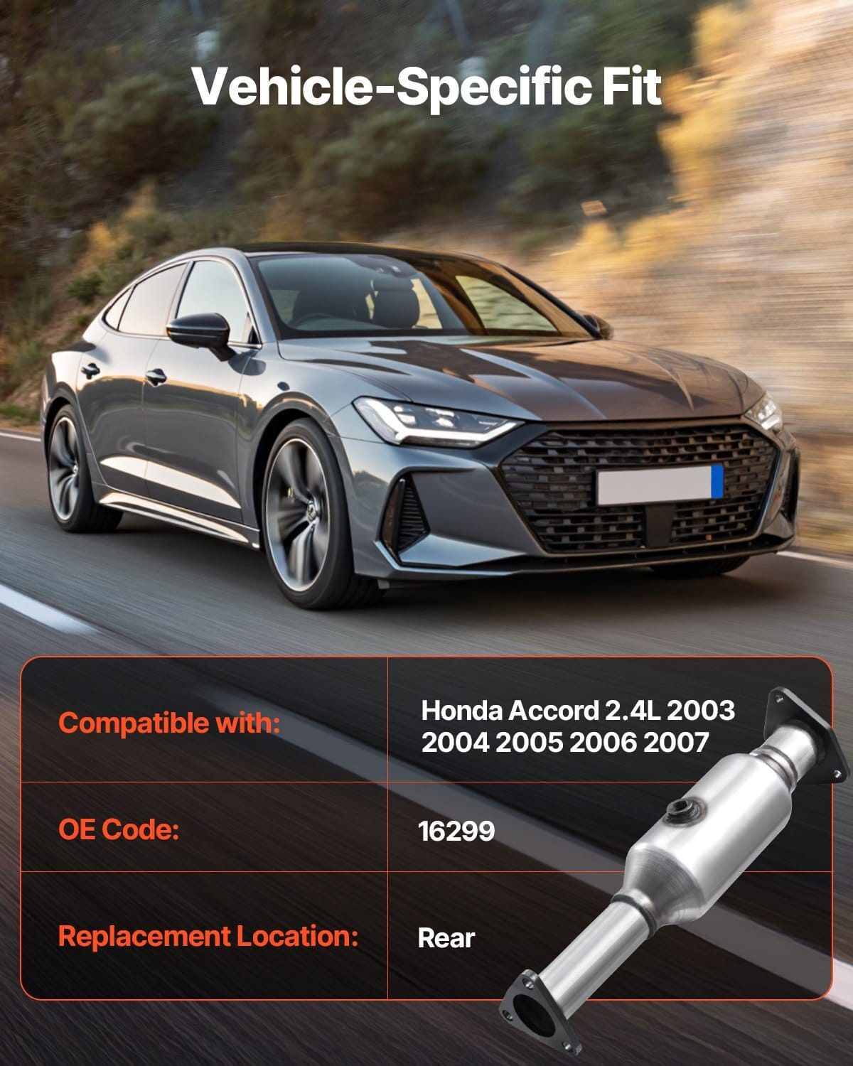 Catalytic Converter, Compatible with Honda Accord 2.4L 2003 2004 2005 2006 2007, 2.4L L4 Engine, Rear, Replacement OE 16299, Stainless Steel Material, for Quick Exhaust Gas Purification - Image 2