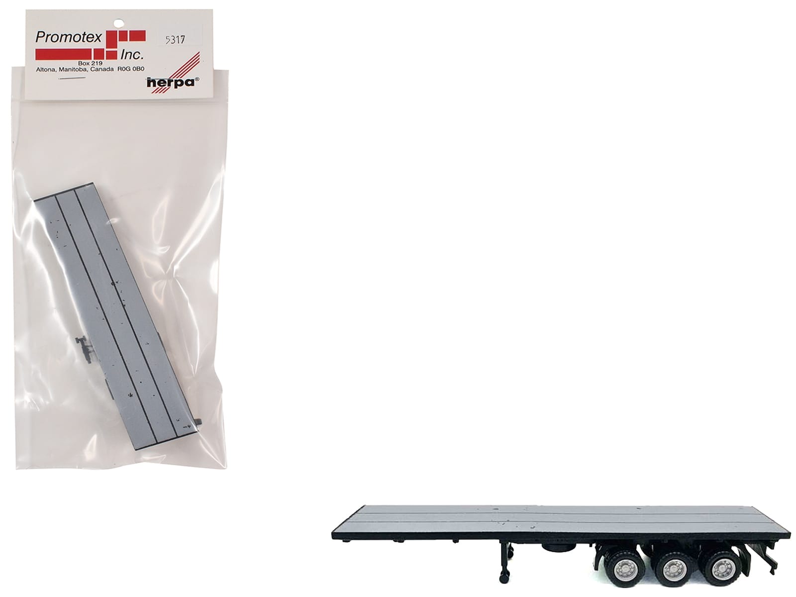 40ft 3-Axle Flatbed Trailer Gray Top 1/87 (HO) Plastic Model by Promotex - Image 2