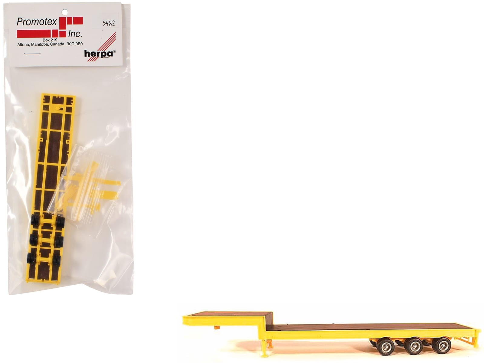 3-Axle Step Deck Equipment Trailer with Ramps Yellow 1/87 (HO) Plastic Model by Promotex - Image 2