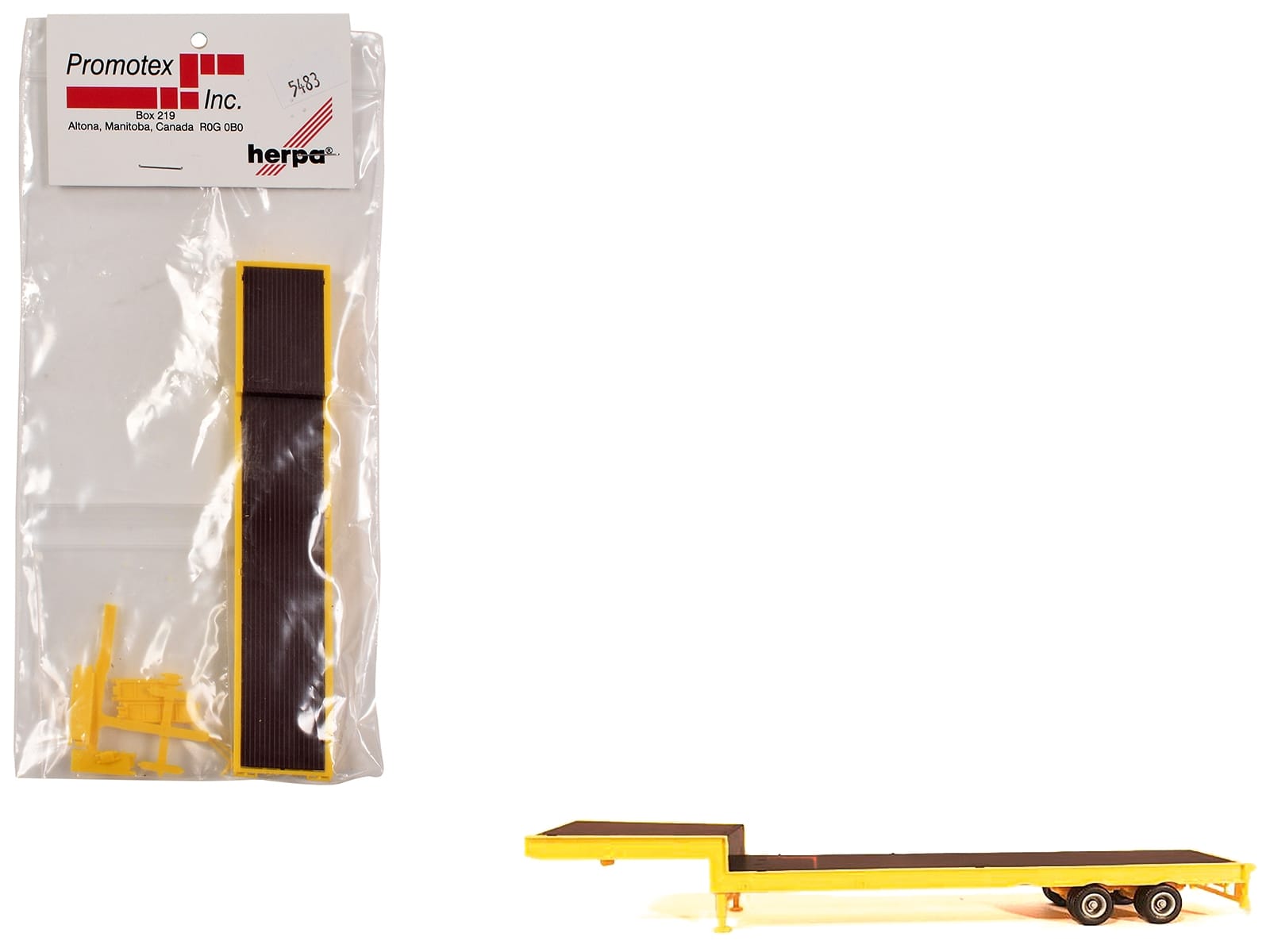 2-Axle Step Deck Equipment Trailer with Ramps Yellow 1/87 (HO) Plastic Model by Promotex - Image 3