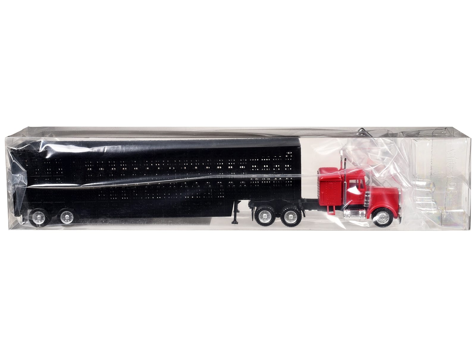 Peterbilt with Sleeper Cab Red with Black Livestock Trailer 1/87 (HO) Plastic Model Car by Promotex - Image 3