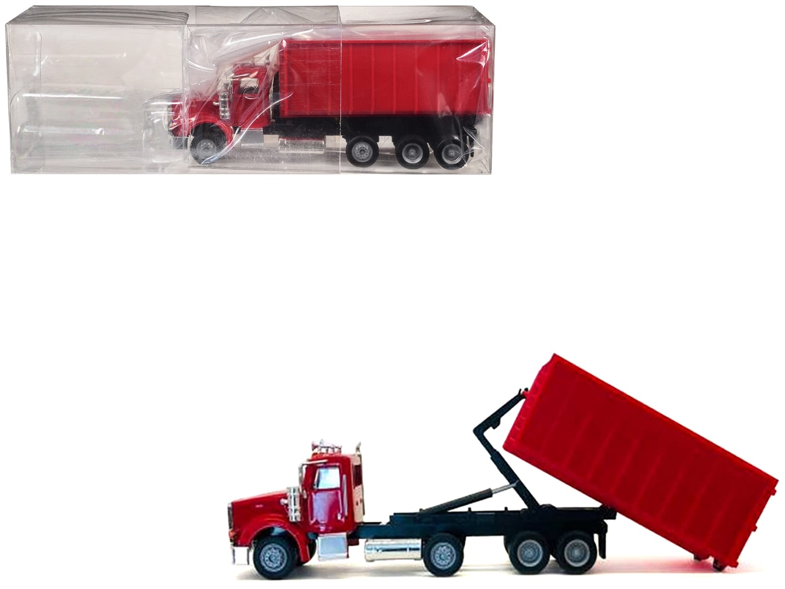 Peterbilt 367 Roll-Off Dump Truck Red with Red Box 1/87 (HO) Plastic Model Car by Promotex - Image 2