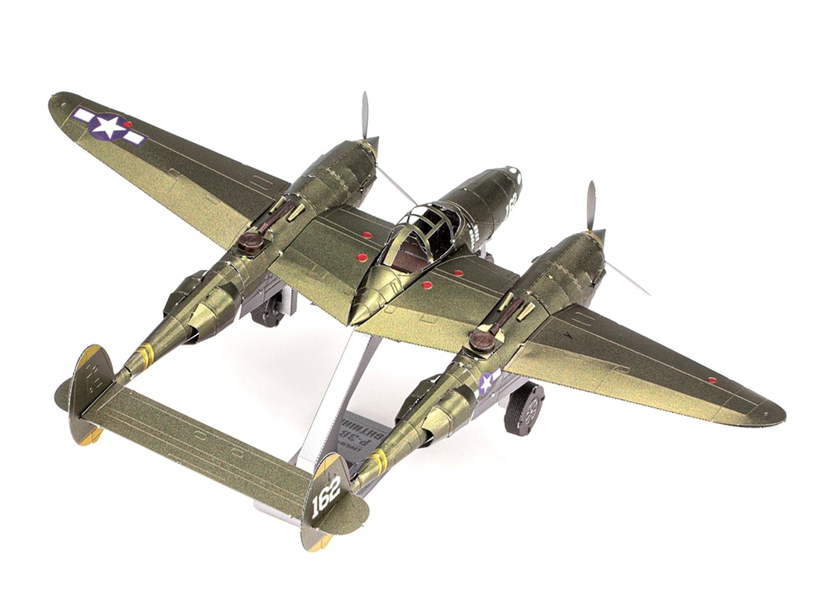 Model Kit Lockheed Martin P-38 Lightning Fighter Aircraft "#162" United States Army Air Forces (Challenging Difficulty) Model by Metal Earth - Image 2