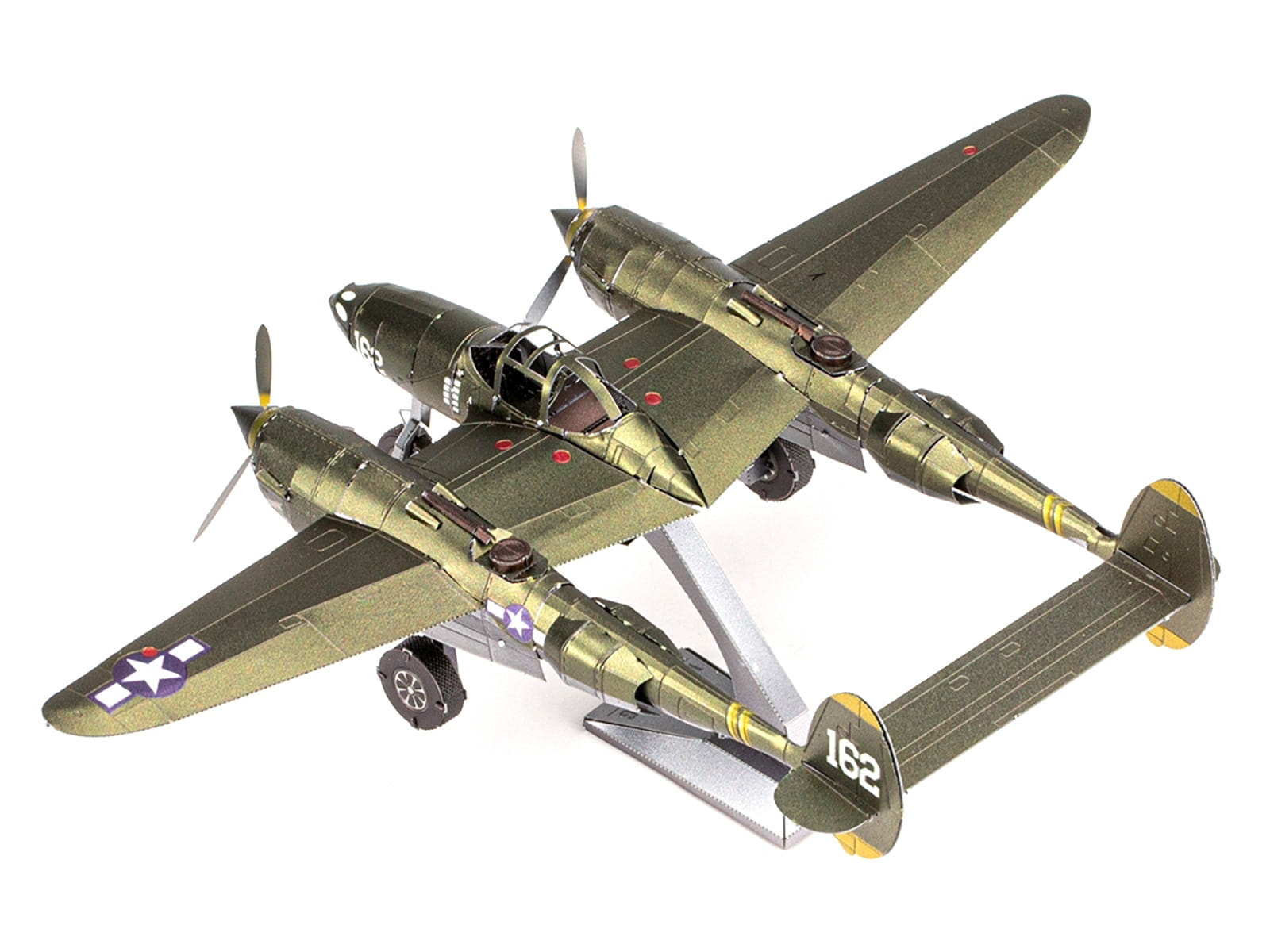 Model Kit Lockheed Martin P-38 Lightning Fighter Aircraft "#162" United States Army Air Forces (Challenging Difficulty) Model by Metal Earth - Image 3