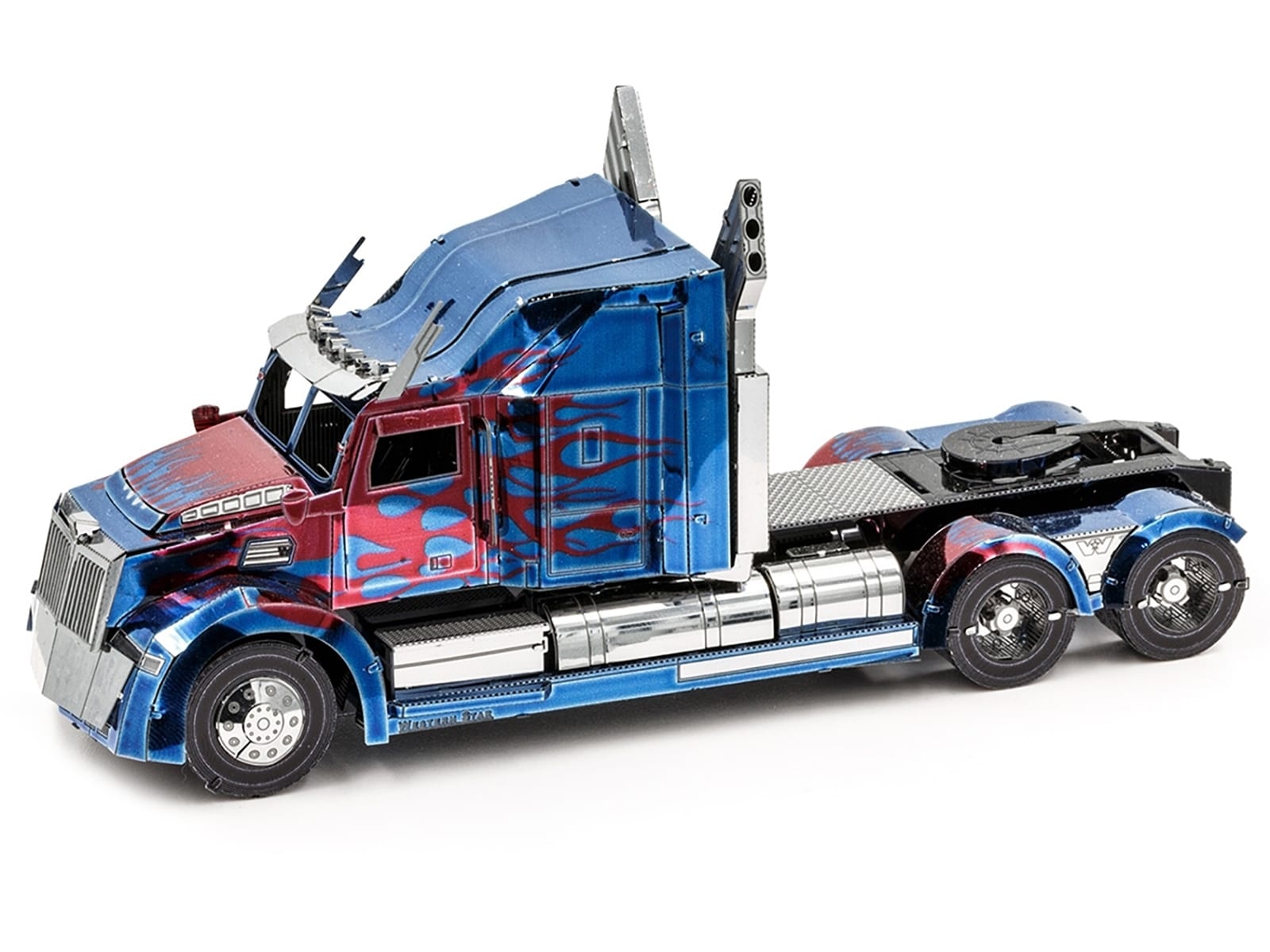 Model Kit Western Star 5700 Truck "Optimus Prime" Blue with Red Flames "Transformers: The Last Knight" (2017) Movie (Moderate Difficulty) Steel Model by Metal Earth - Image 2