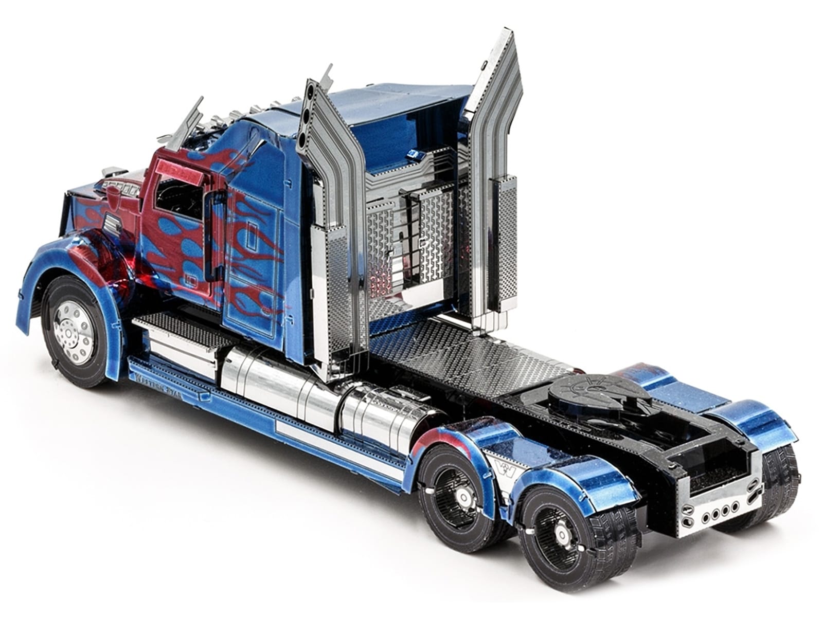 Model Kit Western Star 5700 Truck "Optimus Prime" Blue with Red Flames "Transformers: The Last Knight" (2017) Movie (Moderate Difficulty) Steel Model by Metal Earth - Image 3