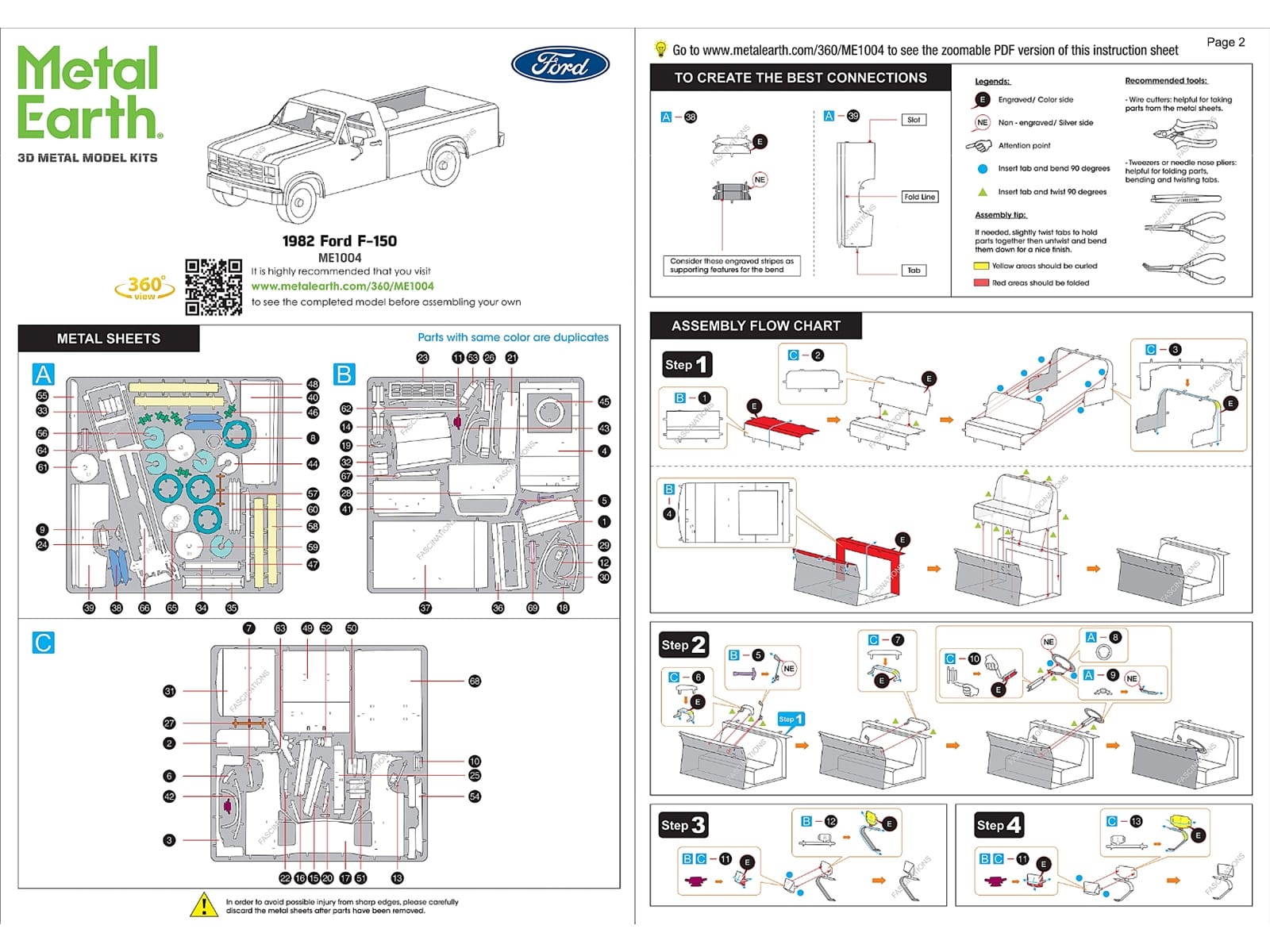 Model Kit 1982 Ford F-150 Pickup Truck Blue and White (Moderate Difficulty) Steel Model by Metal Earth - Image 4