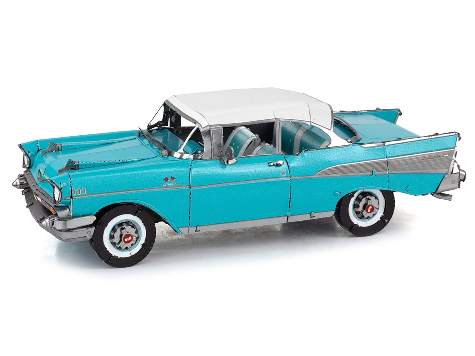 Model Kit 1957 Chevrolet Bel Air Turquoise with White Top (Challenging Difficulty) Steel Model by Metal Earth - Image 3