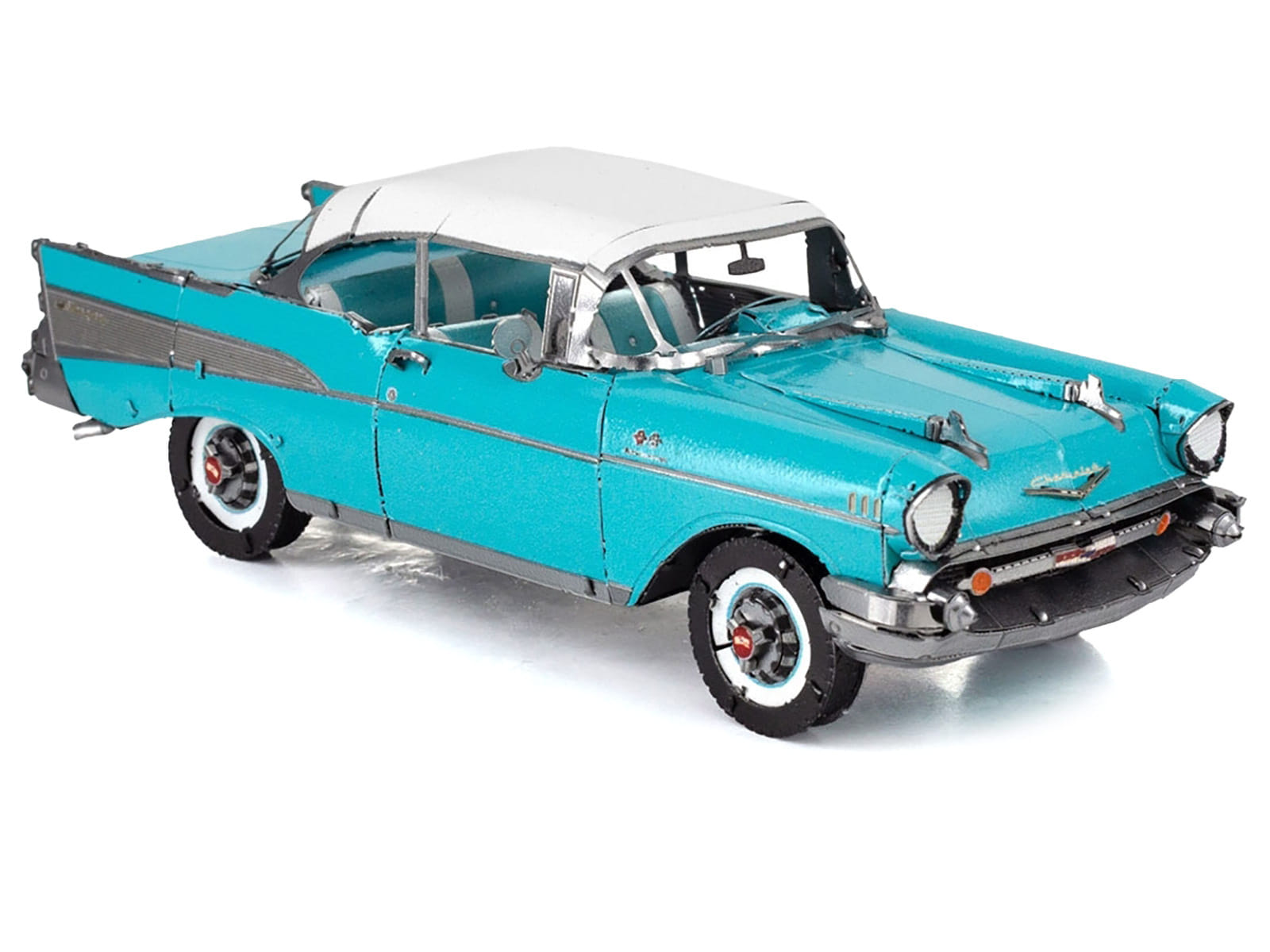 Model Kit 1957 Chevrolet Bel Air Turquoise with White Top (Challenging Difficulty) Steel Model by Metal Earth - Image 4