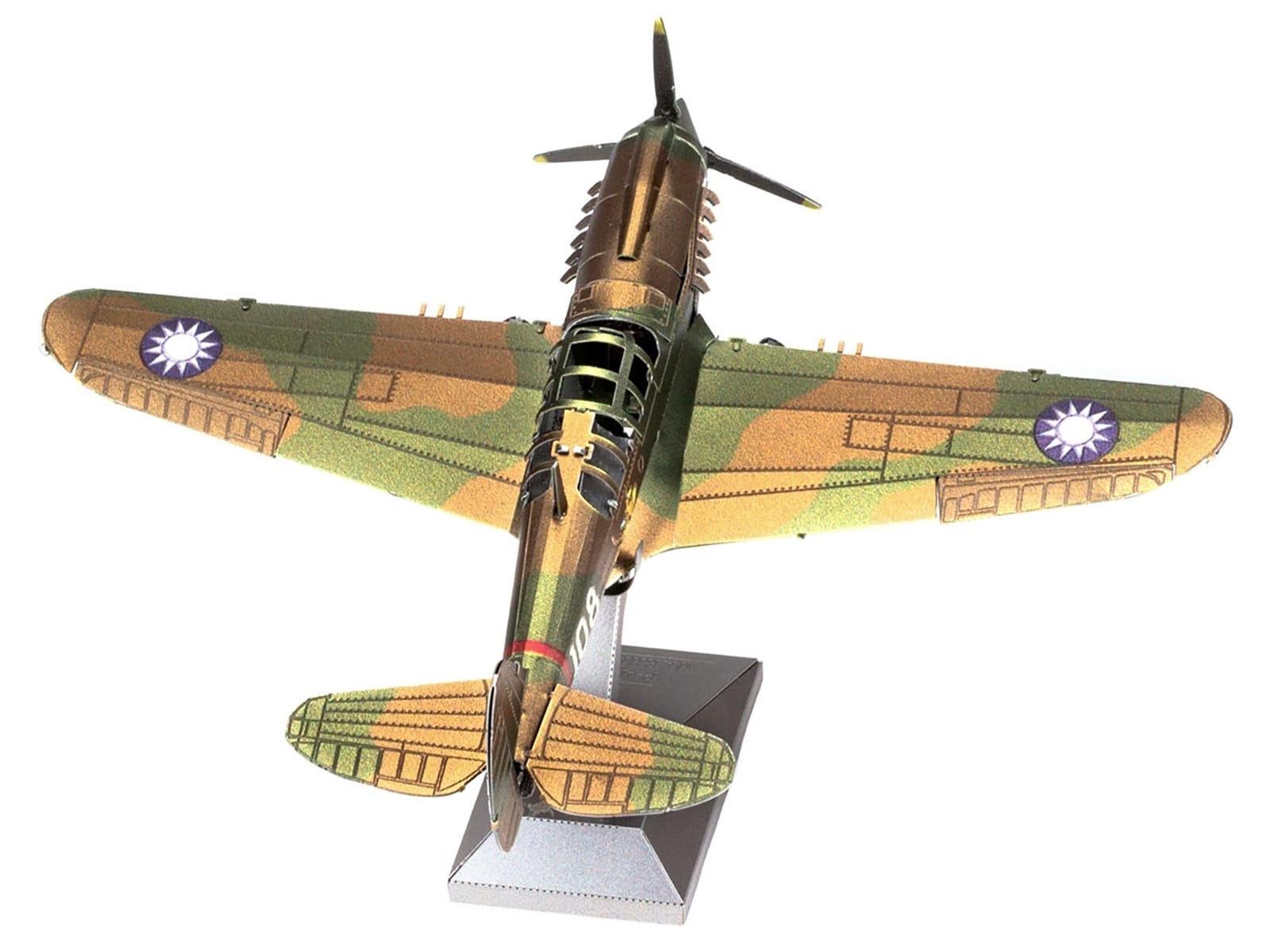Model Kit Curtiss P-40 Warhawk Fighter-Bomber Aircraft "American Volunteer Group (AVG) Chinese Air Force" (Moderate Difficulty) Steel Model by Metal Earth - Image 3